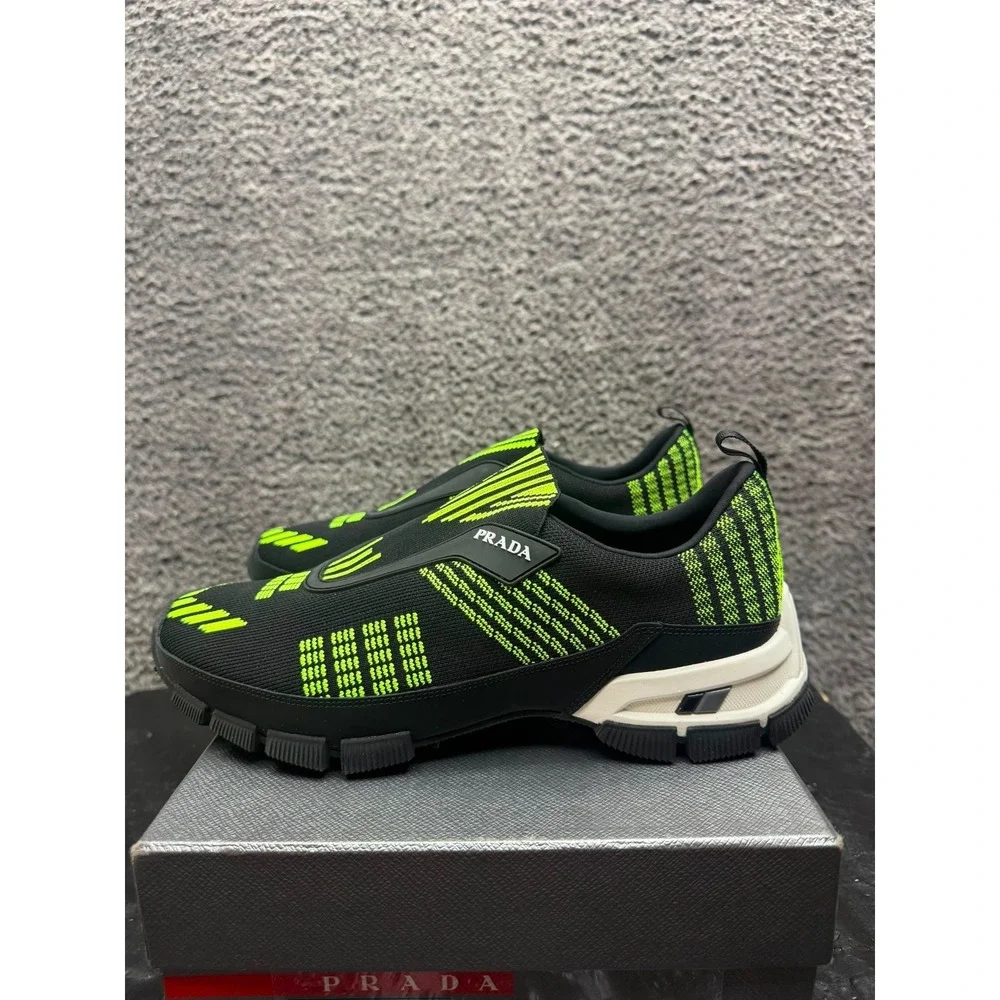 NWB Prada Crossection Low Top Slip On Sneakers Black Yellow Mens Size 7 UK